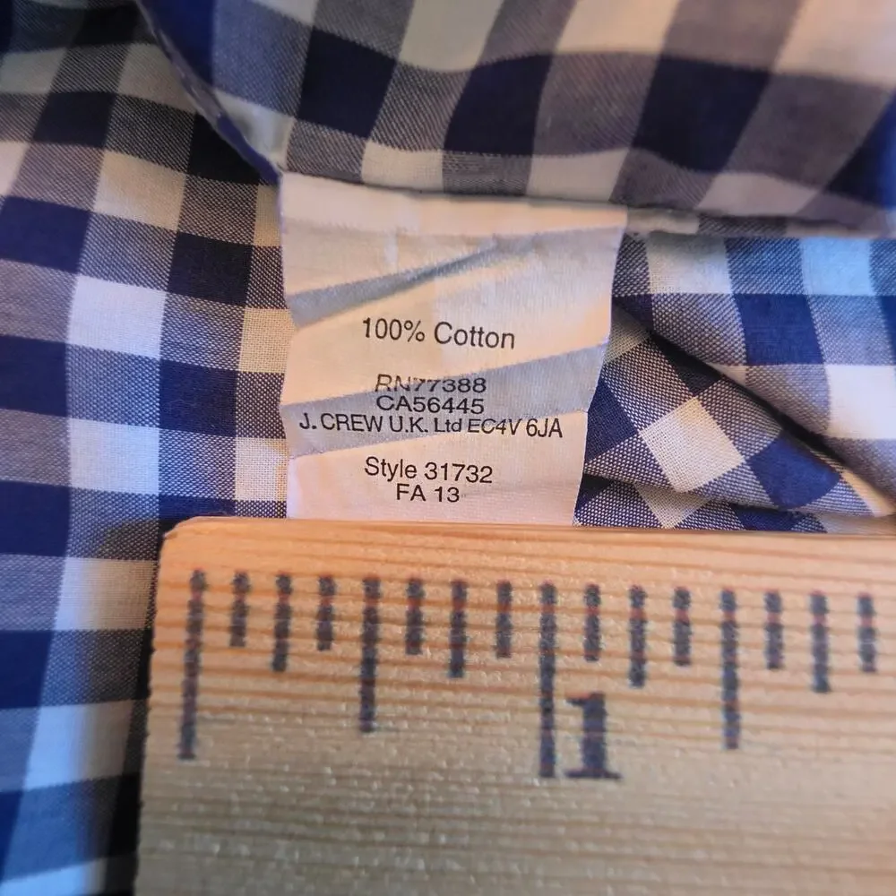 J.Crew Thomas Mason Blue & White Gingham Ludlow Slim Fit Button Shirt Sz Medium